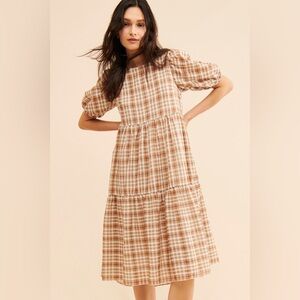 English Factory Plaid Midi Dress